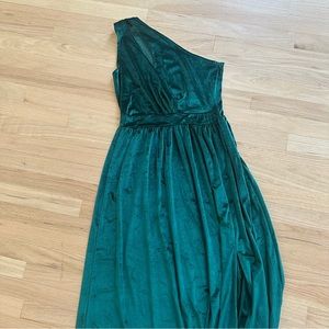Maxi Dress - Green One Shoulder Cutout